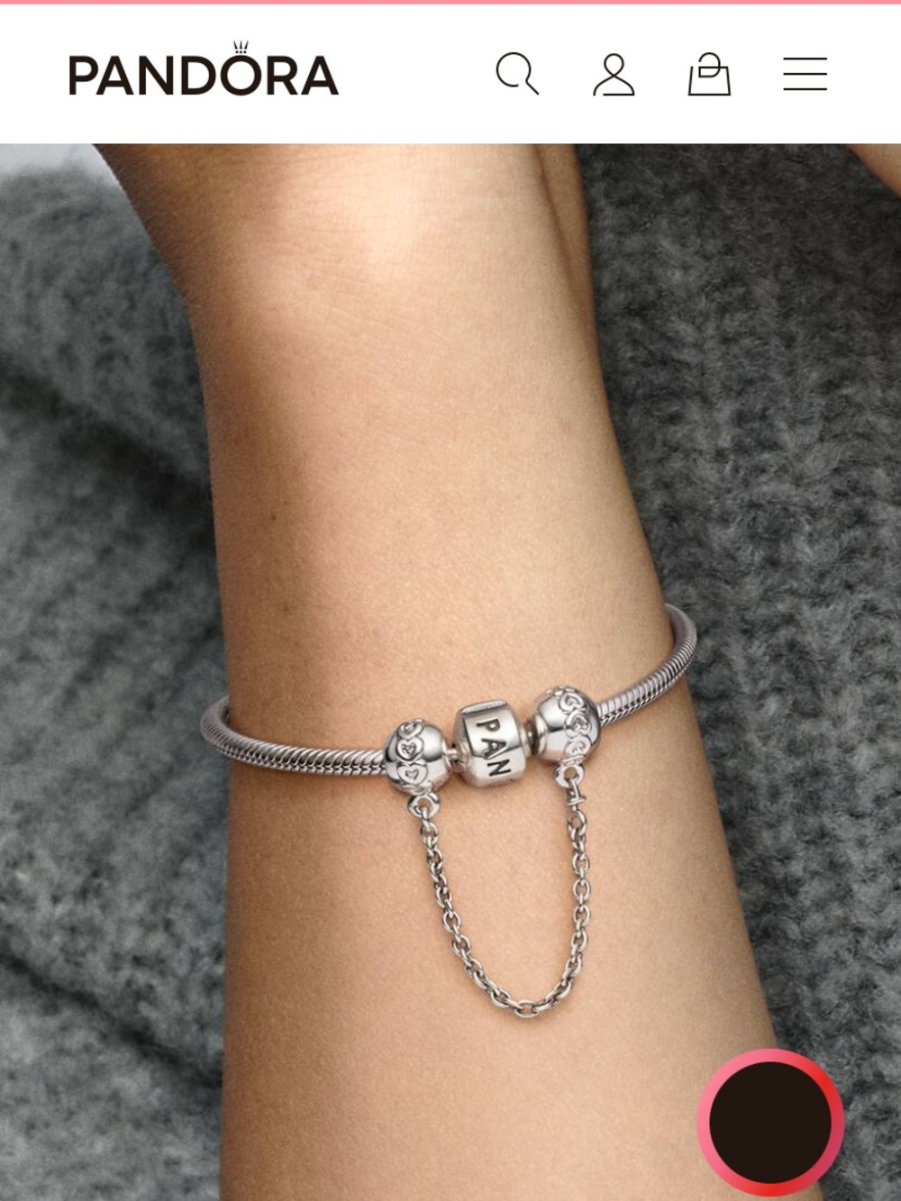 Pandora Sterling Silver Snake Chain Charm Bracelet with Safety Chain - Silver